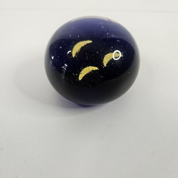 Vintage Mid-Century Yellow Blue Clear Bubbles Elliptic Sphere Face Paperweight - Picture 3 of 7